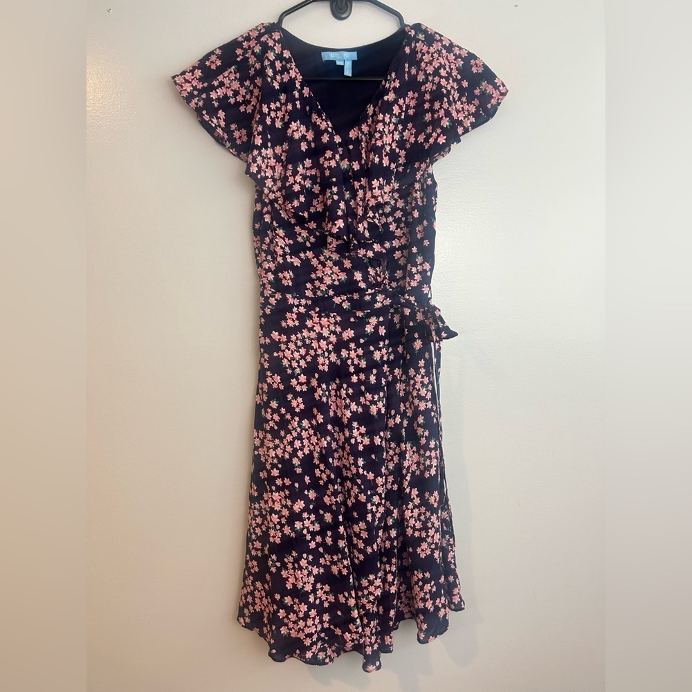 Draper James Blue/Pink Floral Ruffle Cap Sleeve Wrap Dress Size XS